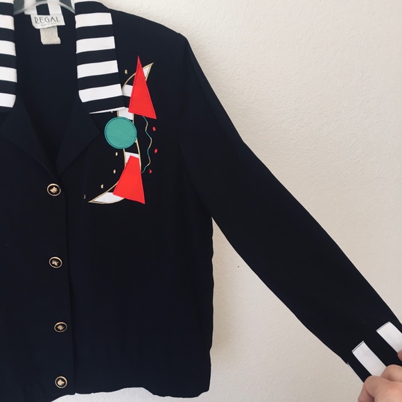 🍿VTG 80s abstract print blouse - Picture 2 of 12